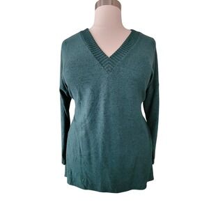 Torrid Super Soft Plush V-Neck Sweater Womens 2X Green Excellent Marl Knit